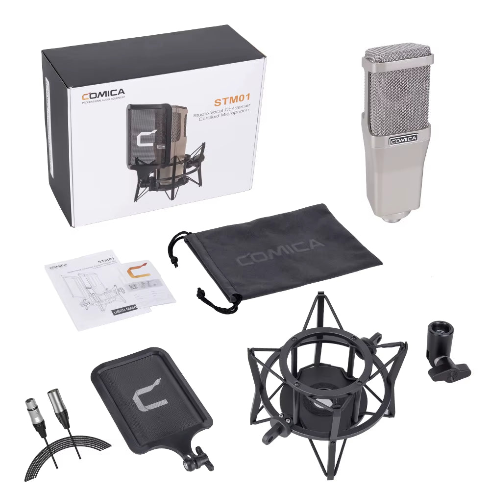 STM01 Professional XLR Condenser Cardioid Microphone Support 24V/48V Phantom Power with Large Diaphragm, All Metal Shield