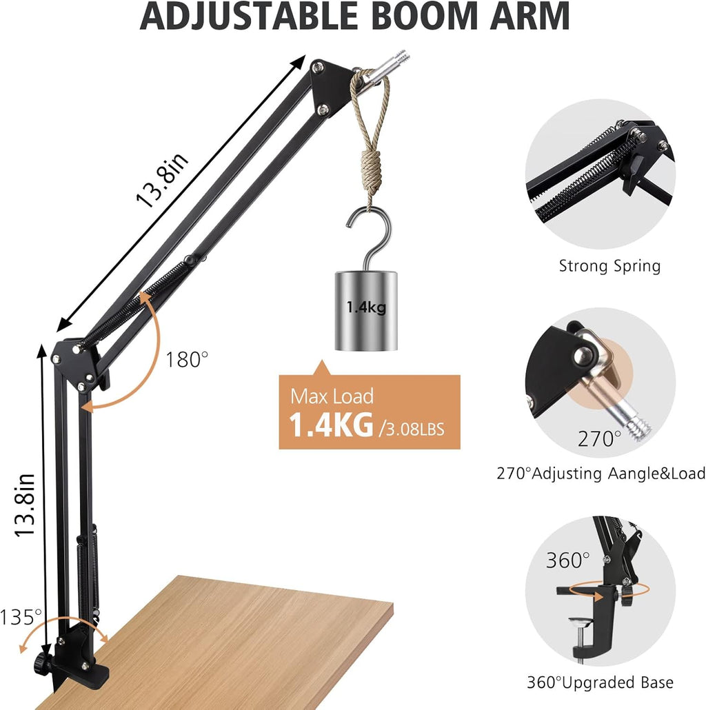 Boom Arm Mic Stand Compatible with Elgato Wave 3, Adjustable USB Mic Holder