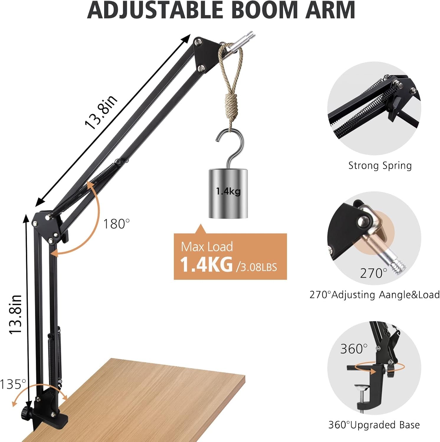 Boom Arm Mic Stand Compatible with Elgato Wave 3, Adjustable USB Mic Holder