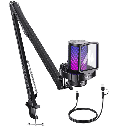 DGM20S USB Microphone Gaming Mic Condenser Mic RGB Mic Noise Canceling Mic with Mic Gain,Rgb Light,One Key Mute