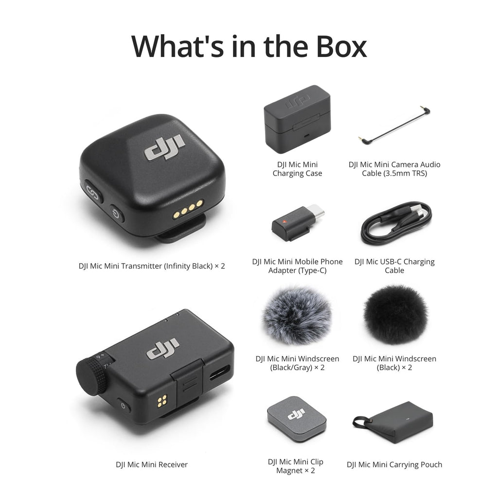 DJI Mic Mini Wireless Lavalier Microphone Compact Noise Cancelling 48 Hour Ba...
