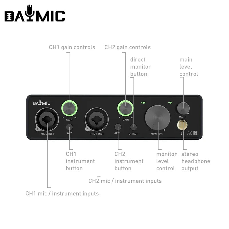 Audio Interface Recording Studio Usb External Sound Card Recording Guitar 2 Channel Interface Audio Аудиоинтерфейс