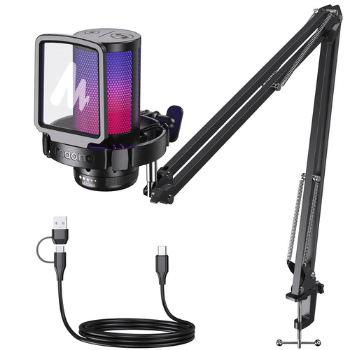 DGM20S USB Microphone Gaming Mic Condenser Mic RGB Mic Noise Canceling Mic with Mic Gain,Rgb Light,One Key Mute