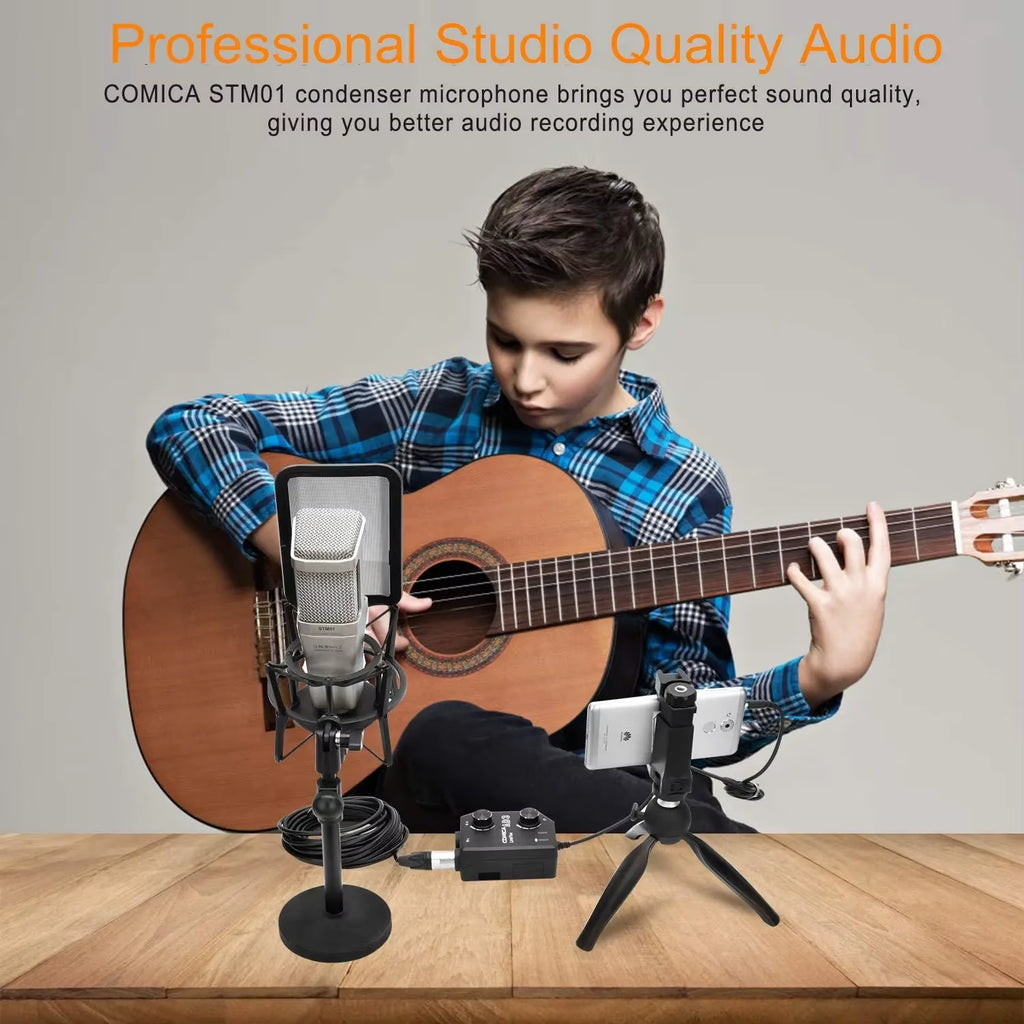 STM01 Professional XLR Condenser Cardioid Microphone Support 24V/48V Phantom Power with Large Diaphragm, All Metal Shield