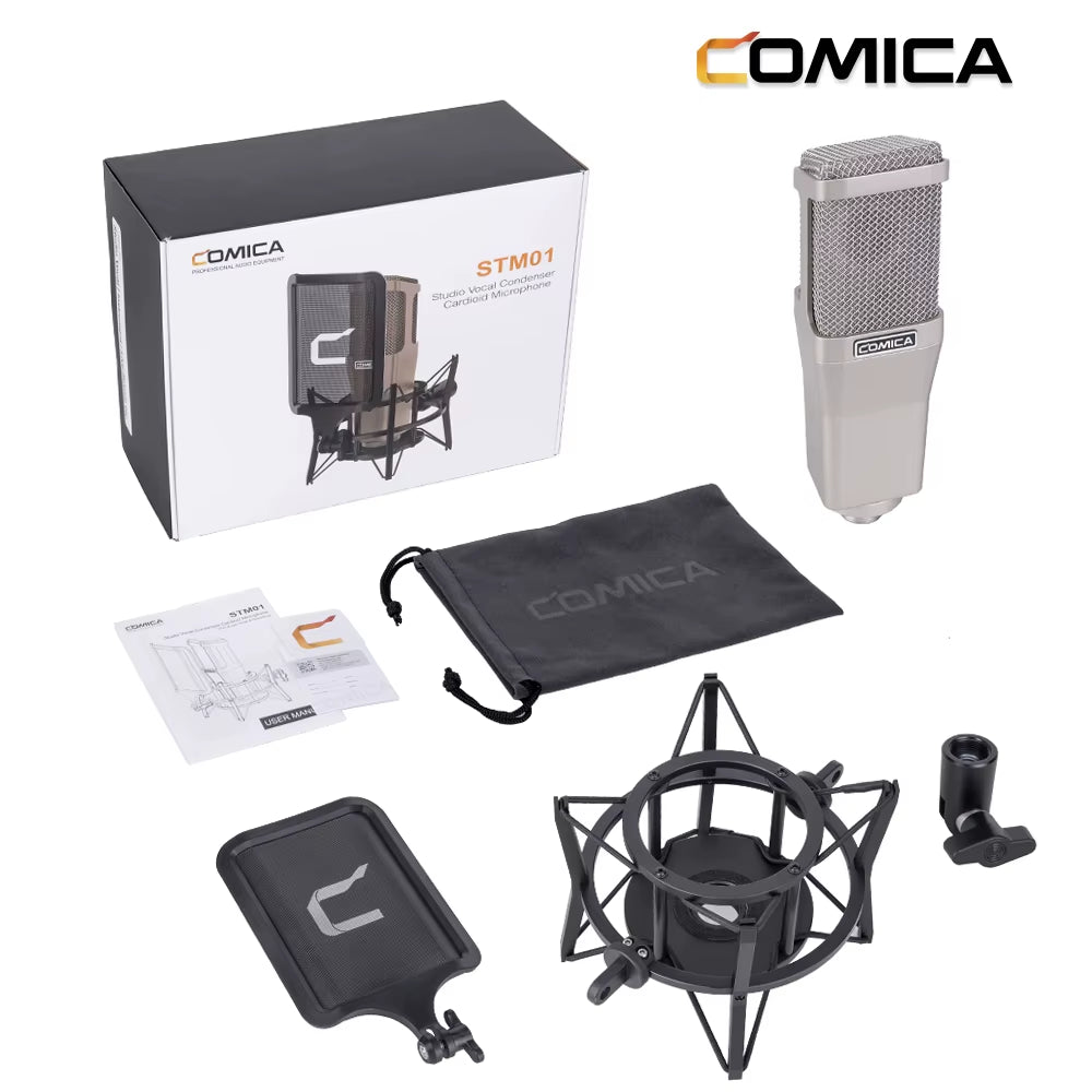 STM01 Professional XLR Condenser Cardioid Microphone Support 24V/48V Phantom Power with Large Diaphragm, All Metal Shield
