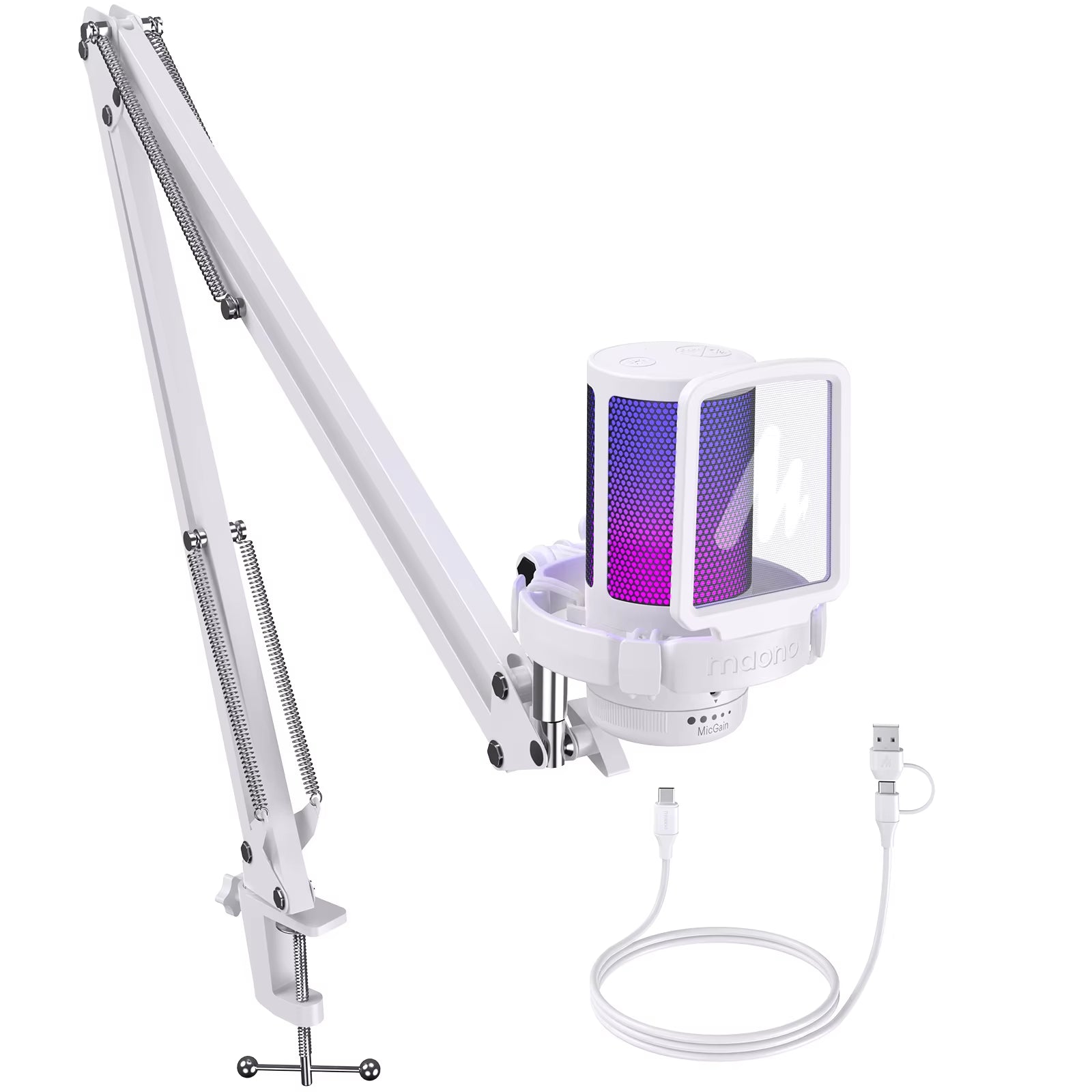 DGM20S USB Microphone Gaming Mic Condenser Mic RGB Mic Noise Canceling Mic with Mic Gain,Rgb Light,One Key Mute